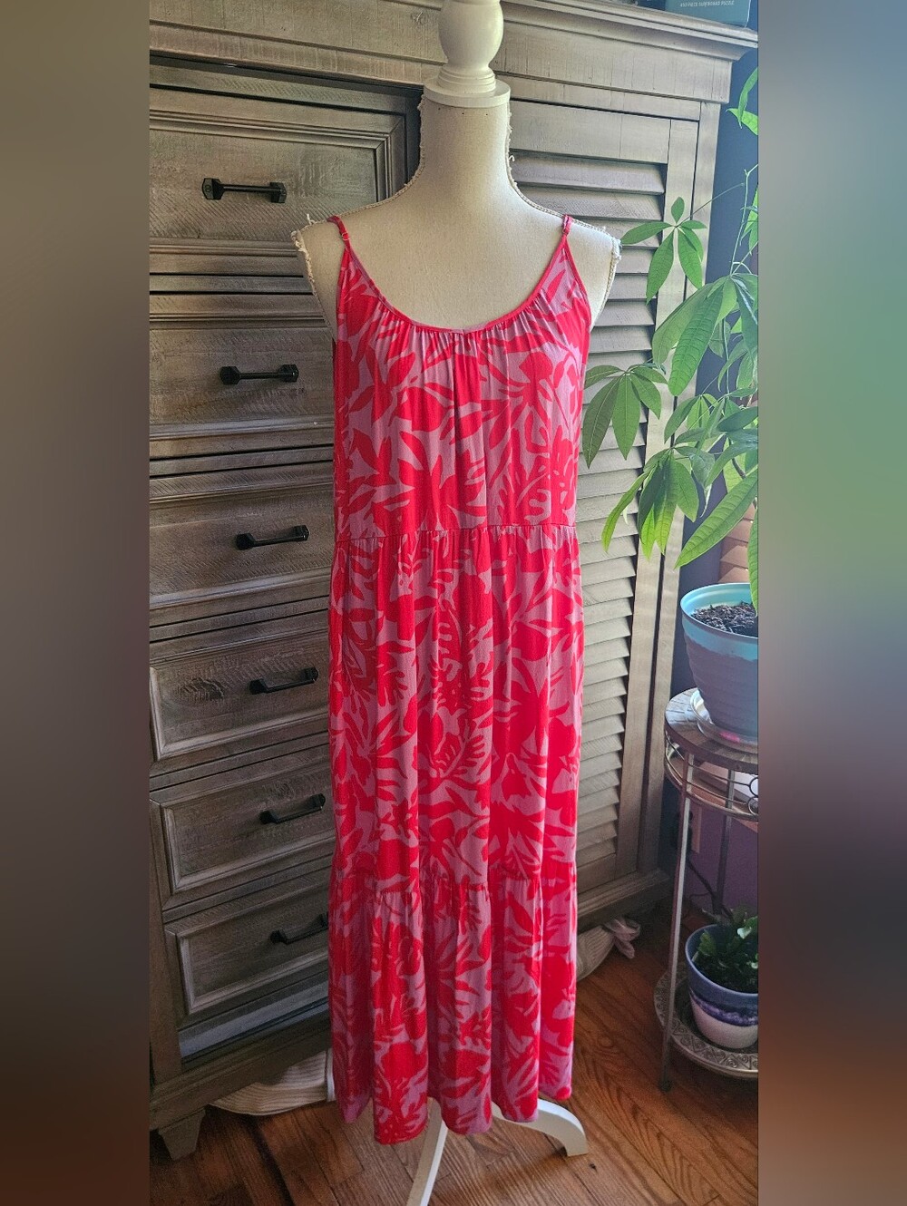 LOFT Bright Pink Floral Maxi Dress Sz Med